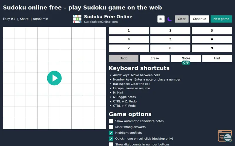 Screenshot of Sudoku Free Online