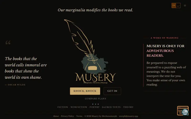 Screenshot of Musery, a launch using Namecheap Hosting Email
