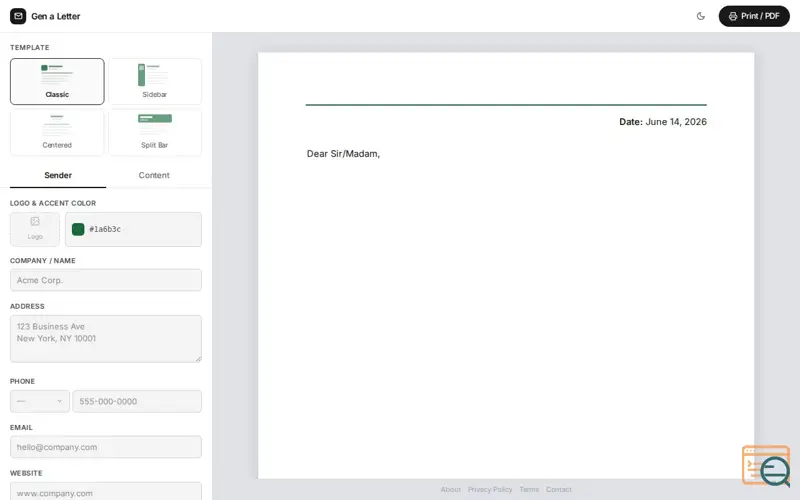 Screenshot of Gen A Letter
