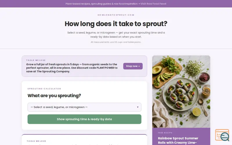 Screenshot of How Long To Sprout Calculator