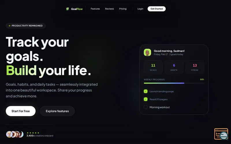 Screenshot of GoalFlow Hub