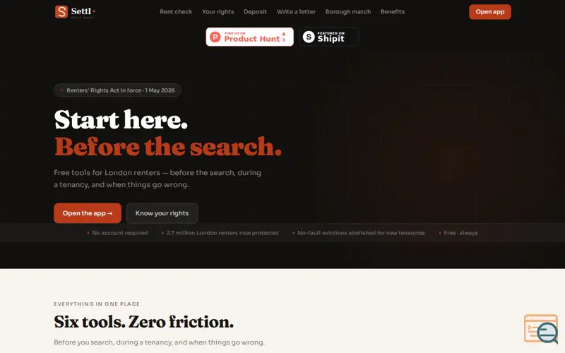 Screenshot of Settl