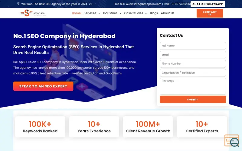 Screenshot of SEO Services in Hyderabad, a launch using TechBehemoths