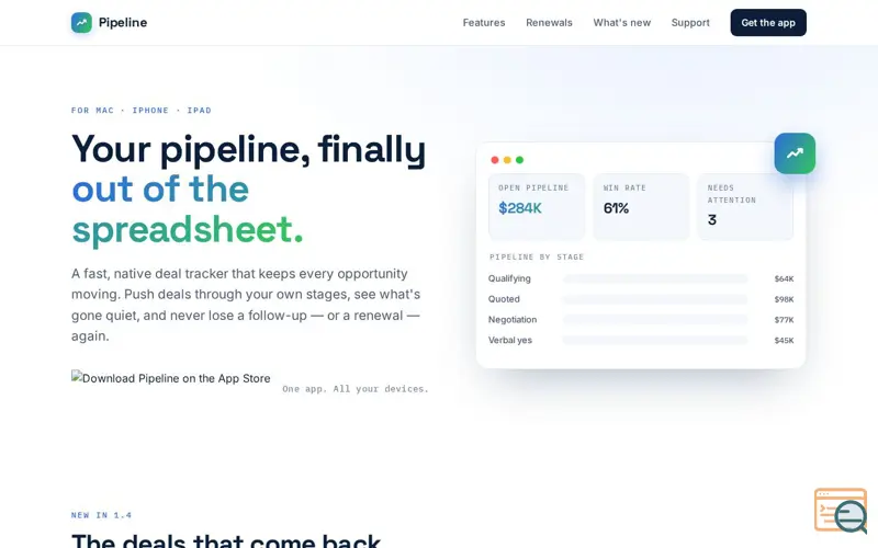 Screenshot of Pipeline – track deals, skip the CRM