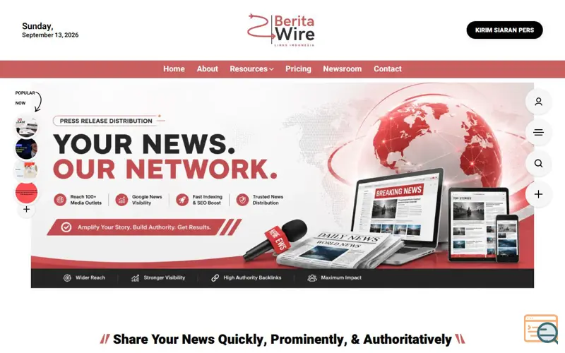 Screenshot of Berita Wire | Connect Indonesia, a launch using Mow