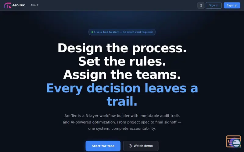 Screenshot of Arc-tec