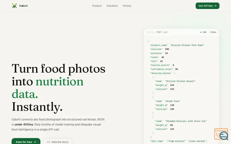 Screenshot of Fastest Food Recognition & Nutrition API