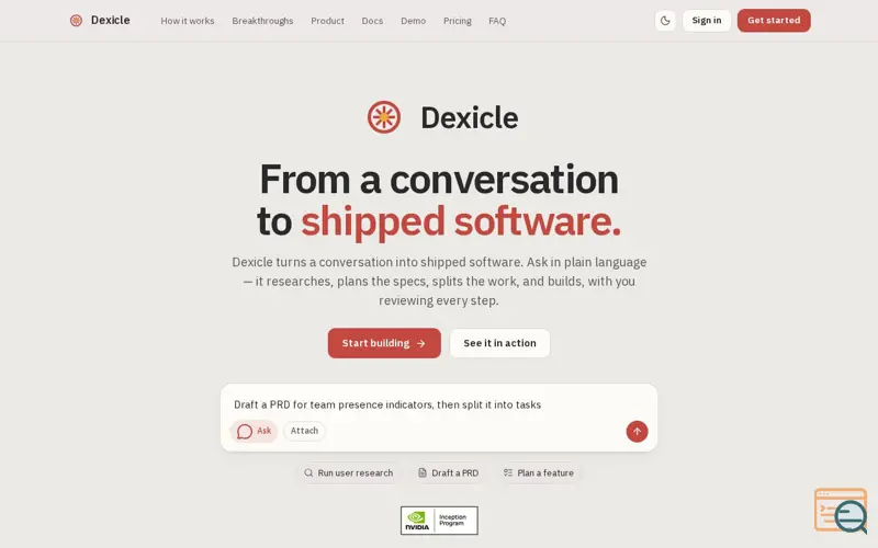 Screenshot of Dexicle — AI-powered software development platform